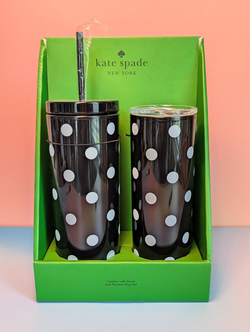 Kate Spade Black & White Polkadot Tumbler Set